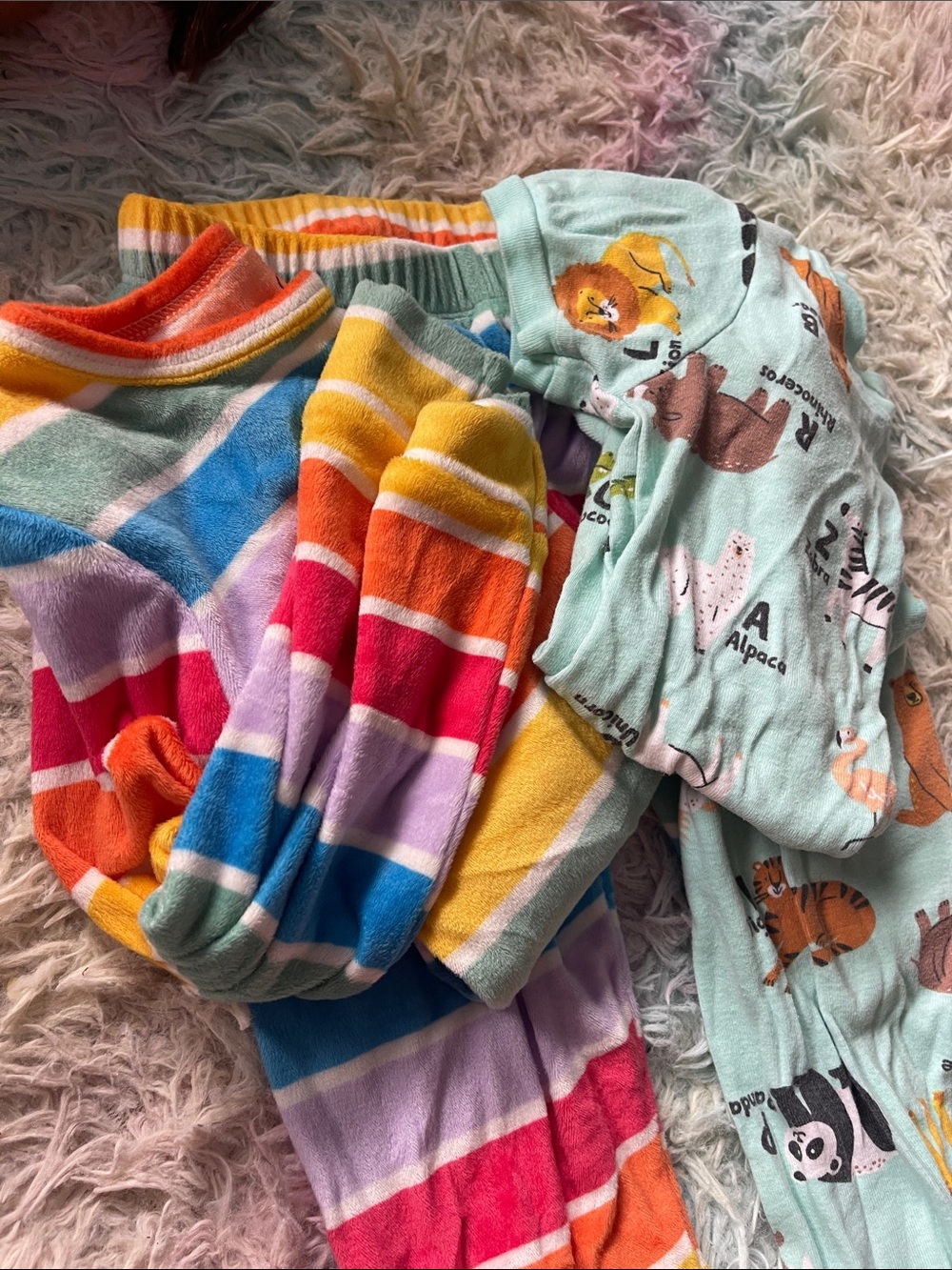 2 SETS Colorful Striped Kids Pajama Set with Animal Print Pants 5T kindergarten